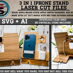 INSTANT DOWNLOAD iPhoneWatch Stand Combo SVG Ai Laser Cut Files