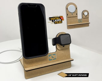 Double Mag Dock for iPhone and Apple Watch SVG + Ai Laser Cut Files -- INSTANT DOWNLOAD