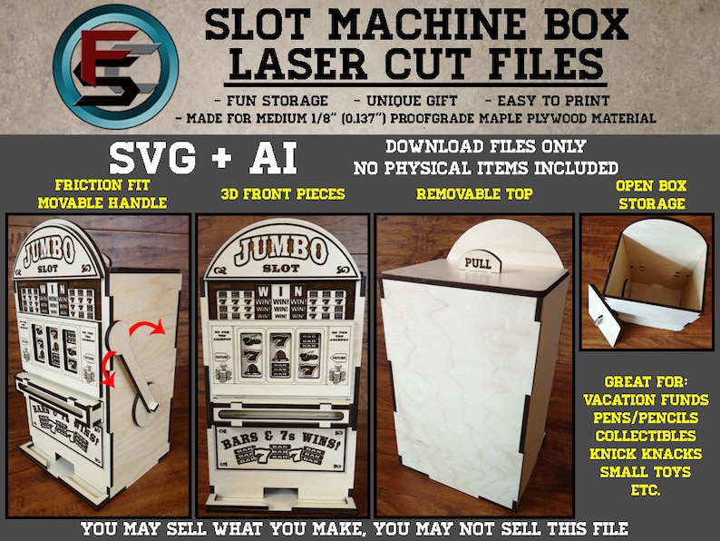 Slot Machine Box Svg Ai Laser Cut Files INSTANT DOWNLOAD Etsy