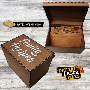 Caja de recetas SVG + Ai Laser Cut Files - DESCARGA INSTANTÁNEA