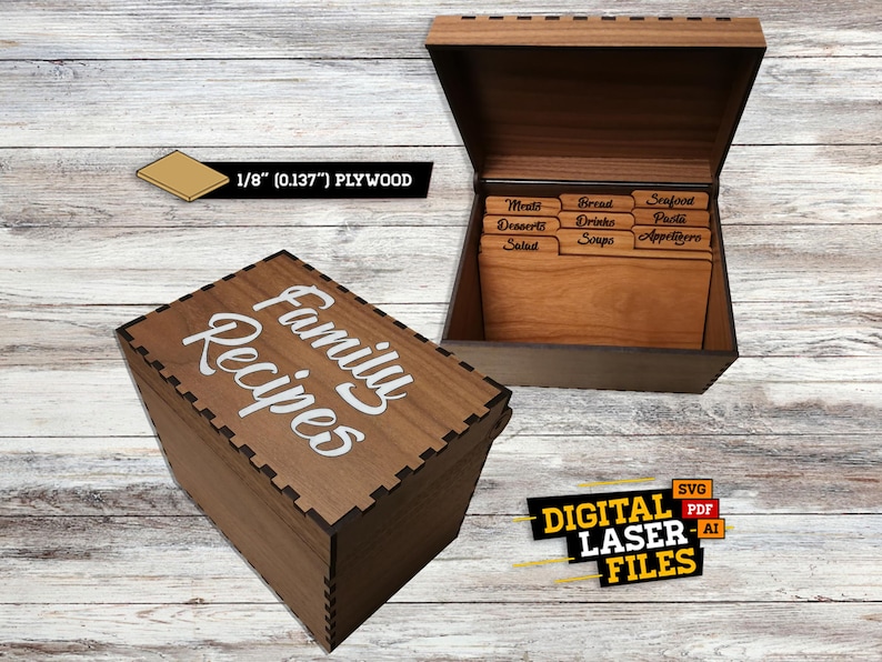 Recipe Box SVG Ai Laser Cut Files INSTANT DOWNLOAD image 1