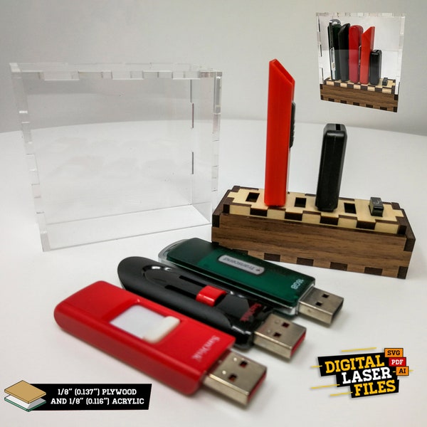 Desktop 6 USB Holder svg + Ai Laser Cut Files -- INSTANT DOWNLOAD