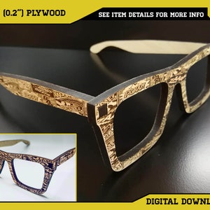 Puede incluir: Un par de gafas de estilo c&oacute;mic negro y marr&oacute;n hechas de madera contrachapada de 1/4 de pulgada (0,6 cm). Las gafas tienen una montura cuadrada y est&aacute;n dise&ntilde;adas para ser usadas. Las gafas son una descarga digital.