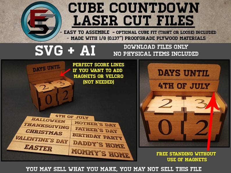 Cube Countdown SVG Ai Laser Cut Files INSTANT DOWNLOAD image 7