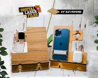 3 in 1 iPhone スタンド SVG + Ai レーザーカット ファイル - 即時ダウンロード