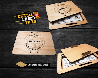 Soporte de regalo de cumpleaños deslizante SVG + Ai Laser Cut Files - DESCARGA INSTANTE