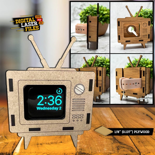 Apple Watch Retro TV Stand svg + Ai Laser Cut Files -- INSTANT DOWNLOAD