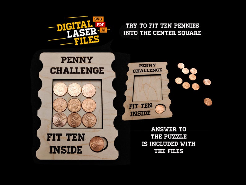 Penny Challenge Puzzle SVG Ai Laser Cut Files INSTANT DOWNLOAD image 1