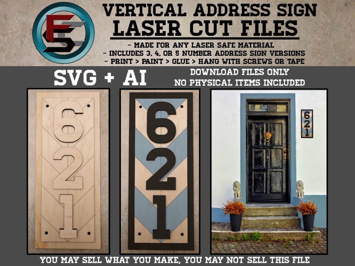Vertical Address Sign Svg + Ai Laser Cut Files -- INSTANT DOWNLOAD ...