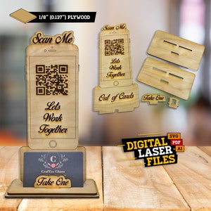 Scan Me Stand mit Kartenhalter SVG + Ai Laser Cut Dateien -- INSTANT DOWNLOAD