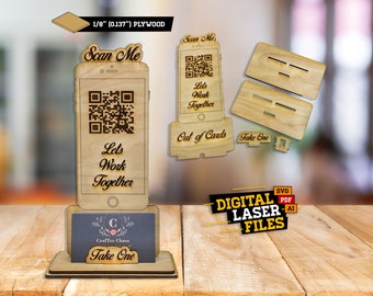 Scan Me Stand With Card Holder SVG + Ai Laser Cut Files -- INSTANT DOWNLOAD