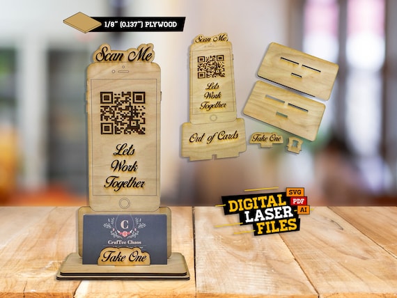 Scan Me Stand With Card Holder SVG + Ai Laser Cut Files -- INSTANT DOWNLOAD