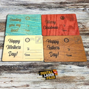 Cartões postais com 4 pacotes de arquivos SVG + Ai cortados a laser - DOWNLOAD INSTANTÂNEO