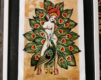 Peacock PinUp "Sailor Jerry" inspired A3 print