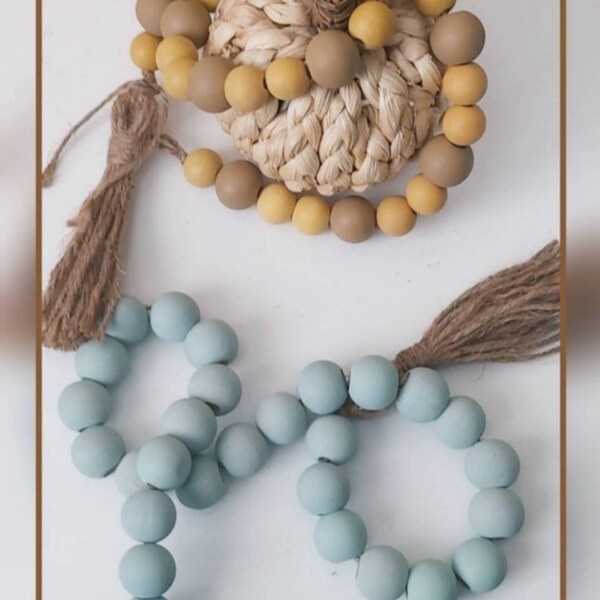 Rustic | Sage | Green | Farmhouse | Decor | Minimal | Prim | Cottage | Wood Bead | Garland | Tier | Tray | Decoration | Herbs | Mom | Gift