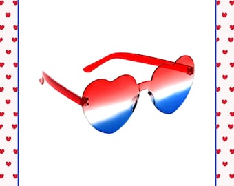 RWB | Jelly | Sunglasses | Candy | Heart | Rimless | Patriotic | 4th | USA | Flag | Beach | Party | Accesory | BBQ | Teen | Retro | Summer