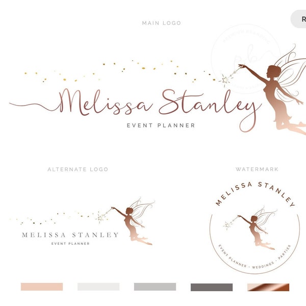 Premade Logo, Fairy Logo, Photography Logo, Event Planner Logo, Rose Gold Cleaning Lady Logo, Boutique Logo, Branding Kit, Magic Wand