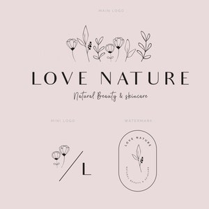 Logo per la cura della pelle, logo botanico, logo per la fotografia, logo per la bellezza, logo foglia, kit di branding, logo femminile, logo per boutique floreale, logo biologico