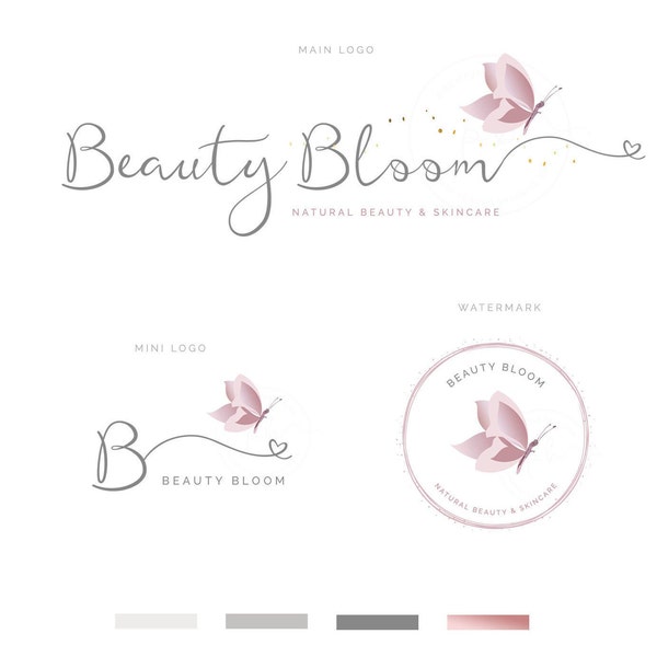 Schmetterling Beauty Logo, Fotografie Logo, Vorgefertigtes Makeup Artist Logo, Rose Gold Branding Kit, Beauty Salon Logo, Boutique Logo, Feminines Logo
