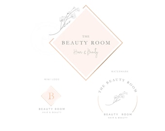 Logotipo de belleza, logotipo de cuidado de la piel, logotipo de fotografía, logotipo botánico, logotipo de maquillador y salón de belleza, logotipo floral en oro rosa, logotipo de boutique, kit de marca