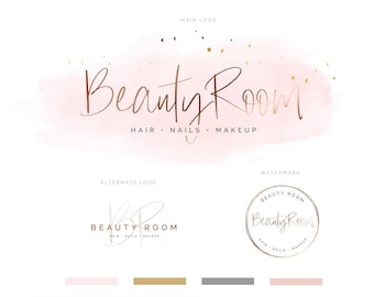 Beauty Logo, Makeup Artist Logo, Rose Gold Watercolor Branding kit, Beauty Salon Logo, Photography Logo, Boutique Logo, Lash Artist Logo