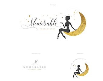 Premade Fairy Logo Design, Photography Logo, Moon Feminine Logo, Event Planner Logo, Boutique Logo, Gold Glitter Business Branding Kit