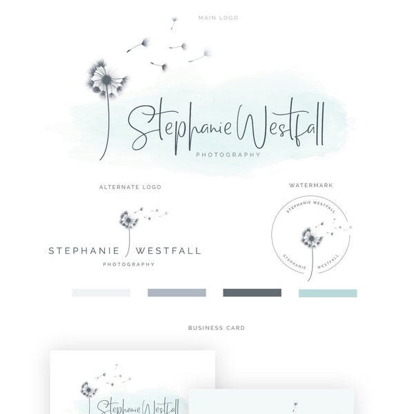 Premade Dandelion Coaching Counselling Therapy Services Logo, Beauty Skincare Wellness Branding Kit, Photography & Event Planner Logo Design