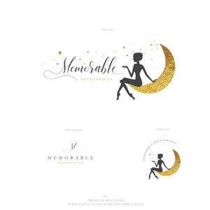 Premade Fairy Logo Design, Photography Logo, Moon Feminine Logo, Event Planner Logo, Boutique Logo, Gold Glitter Business Branding Kit