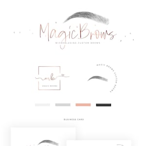 Microblading & Custom Brows Rose Gold Logo, PMU Brow Artist Branding Kit, Permanent makeup beauty Logo, Makeup Artist Logo design kit
