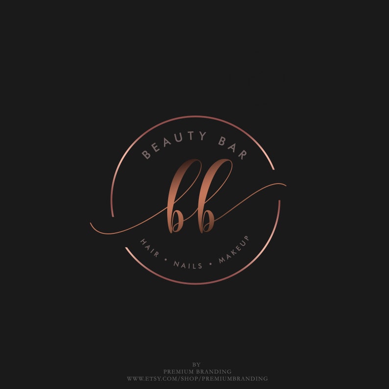 May include: A rose gold logo on a black background. The logo features the words "BEAUTY BAR" in a circular design, with "bb" in the center. Below, it reads "HAIR &bull; NAILS &bull; MAKEUP". The logo is for a beauty business.