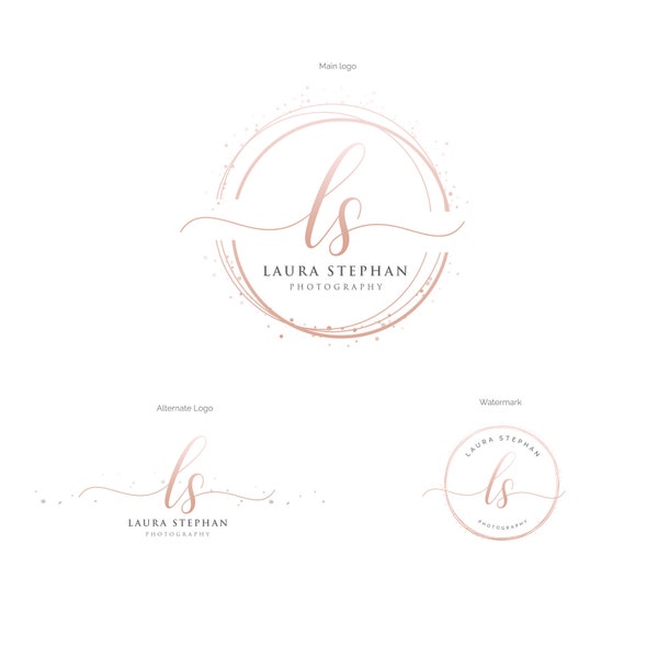 Premade photography logo, makeup artist rose gold circle Logo, boutique logo, eyelash logo design, branding kit, hair stylist logo