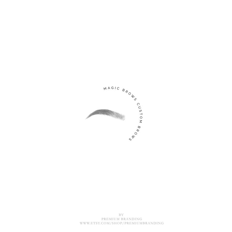 May include: A logo for a business called "Magic Brows Custom Brows". The logo features a stylized eyebrow in gray and the business name in a circle.