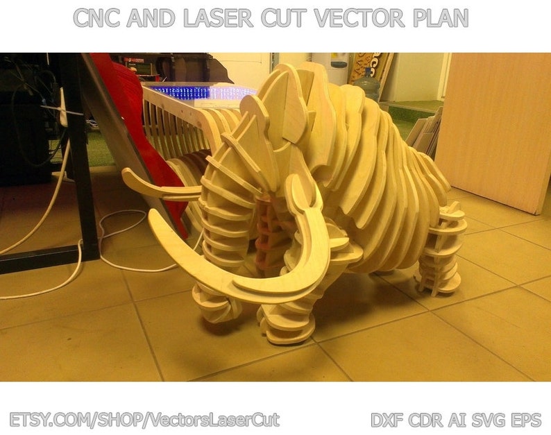 Vector file for laser cutting plywood Mammoth DXF CDR svg ai eps vector project for CNC router and laser cut CorelDraw