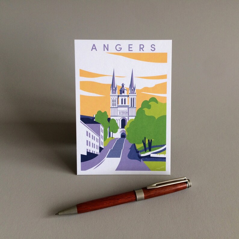 Postcard digital illustration of Angers Cathedral image 1