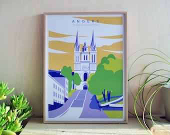 Cartel original con ilustración de la ciudad de Angers.
