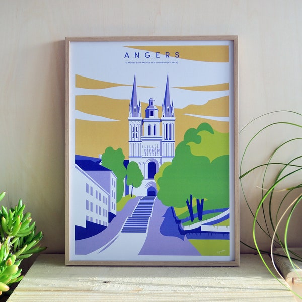 Original illustration poster of the city of Angers
