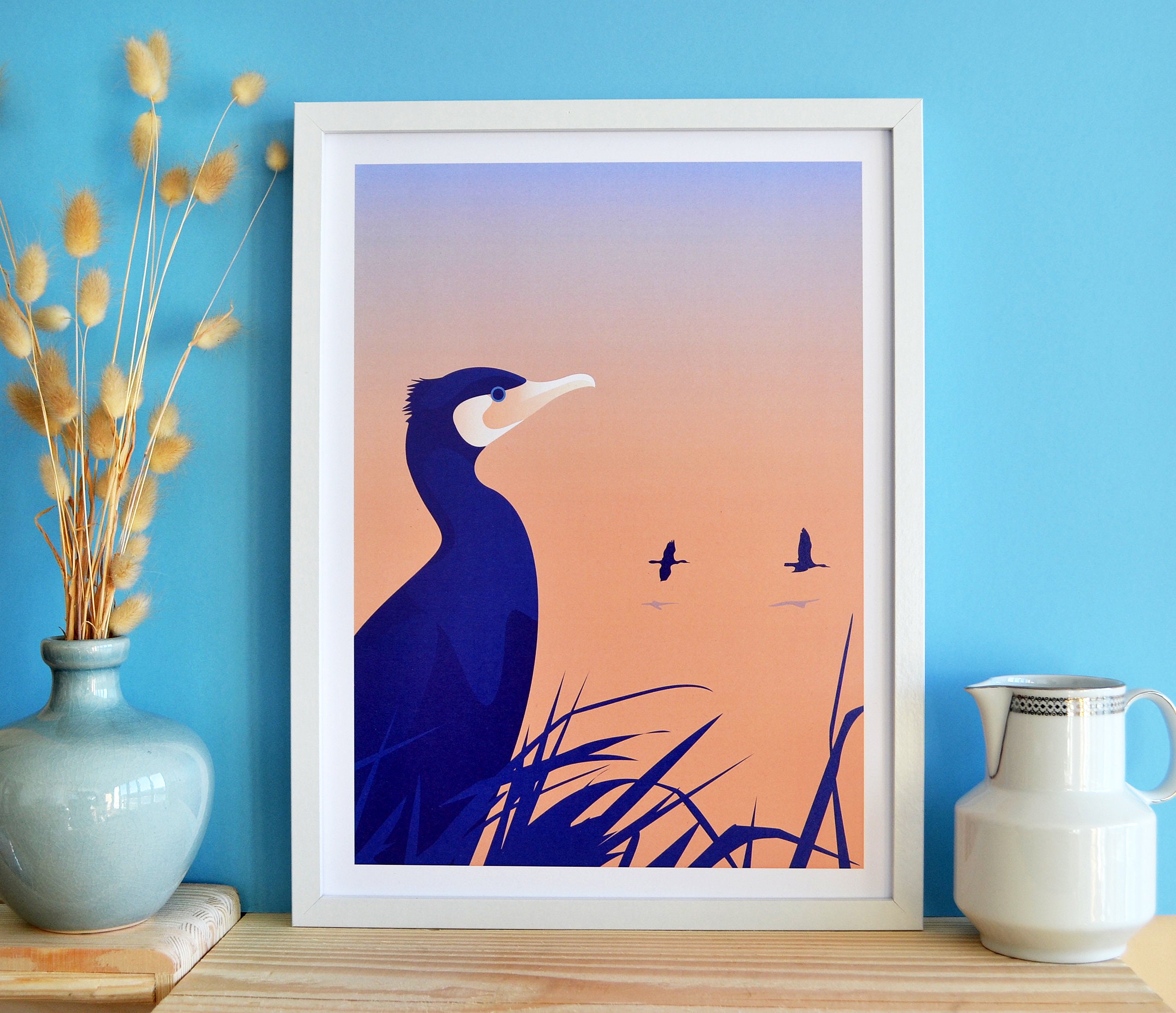 Affiche Illustrée Nature Cormoran Au Crépuscule