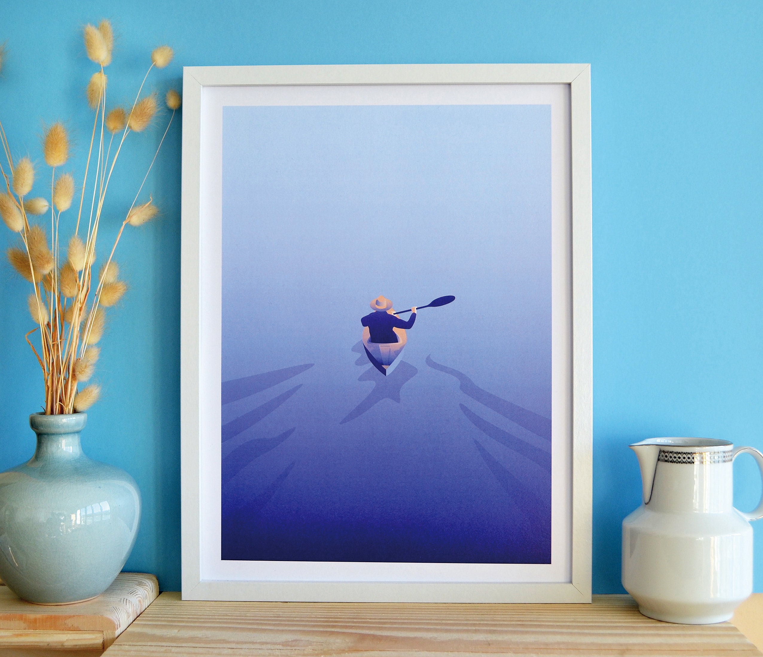 Affiche Illustration Digitale Kayak Au Crépuscule