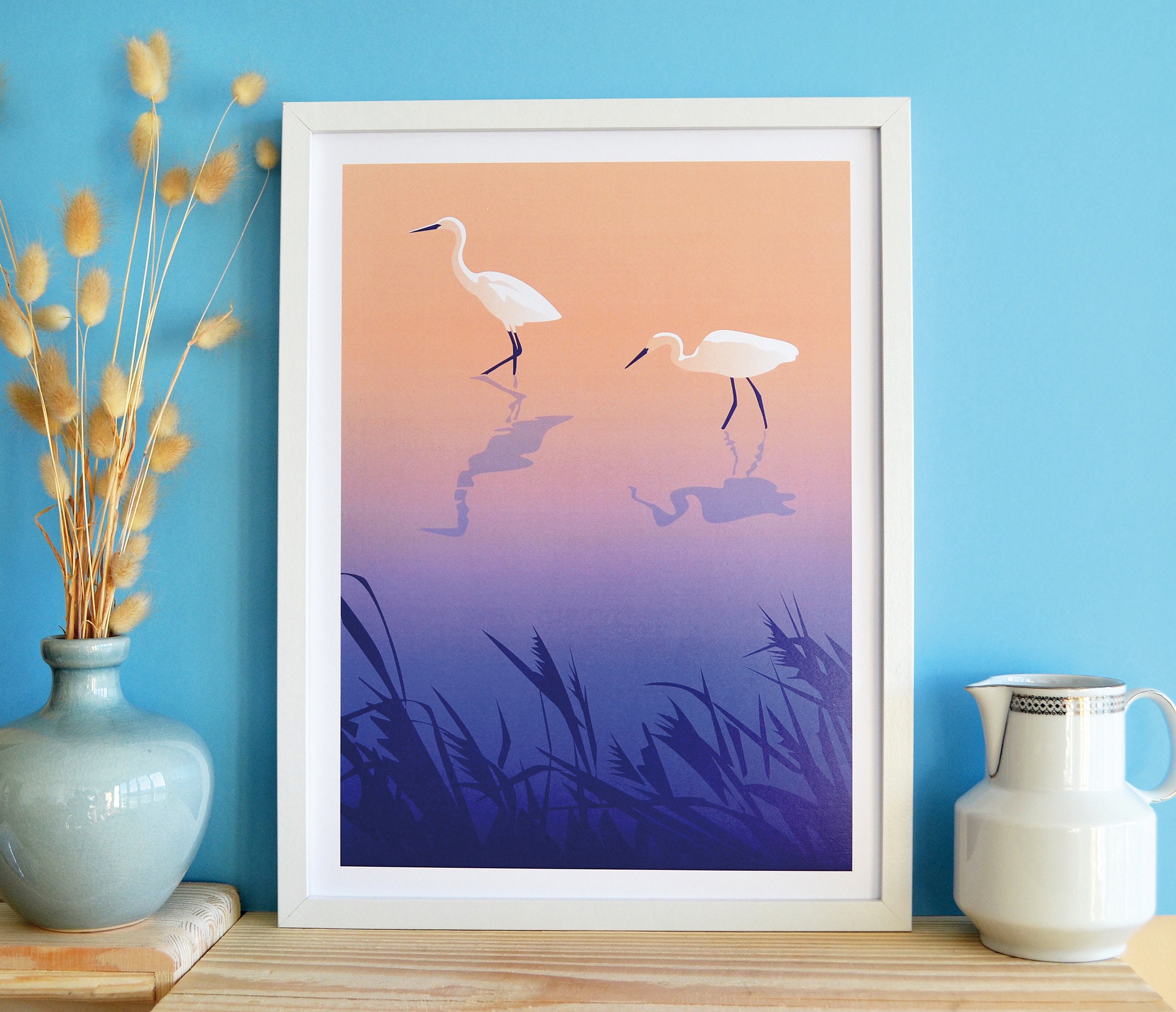 Illustration Digitale Aigrettes Crépuscule