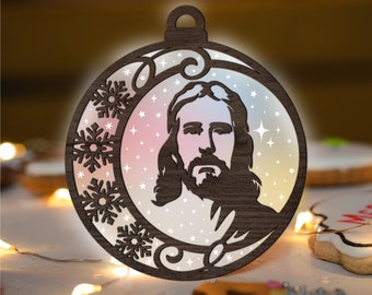 Jesus Ornament Glowforge SVG, Christian Christmas Laser Cut File, Snowlake svg, Religious Acrylic ornament multi layer files for CNC machine
