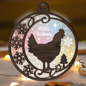Chicken Christmas Ornament Glowforge SVG, Laser Cut File, Snowlake svg, Winter Farmhouse ornaments multi-layer for CNC machine