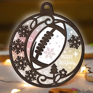 Football Ornament Glowforge SVG, Christmas Laser Cut File, Snowlake svg, Gift for Dad, Son - Acrylic Wood Engrave ornaments CNC Files