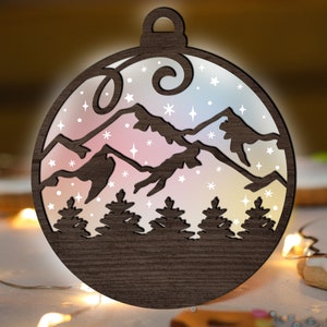 Mountain Christmas Ornament SVG Glowforge, Trees Nature Landscape Laser Cut File, Country Scene multi-layer for CNC machine