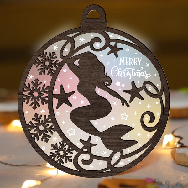 Mermaid Ornament Glowforge SVG Digital File, Summer Christmas Laser Cut File SVG, Acrylic Wood Ornaments multi-layer for CNC machine