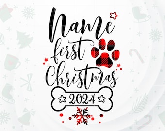 Christmas dog SVG, Dog paw Christmas ornaments SVG, Snowflakes svg, First Christmas SVG, Dog svg, Dog Ornament svg, Buffalo Plaid svg