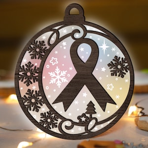 Breast Cancer SVG, Christmas Ornament Glowforge SVG Laser Cut File, Awareness Ribbon svg, Wood Acrylic ornaments multi-layer for CNC machine