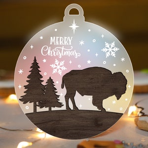 Christmas Bison Ornament SVG Glowforge Laser Cut File, Buffalo svg, Wood Acrylic Engraving Multilayer Digital File for CNC machine