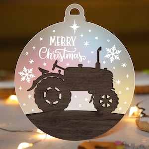 Farm Tractor Christmas Ornament SVG Glowforge, Acrylic Engrave - Wood SVG laser Cut File, multi-layer for CNC machine, Digital File