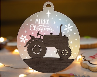 Farm Tractor Christmas Ornament SVG Glowforge, Acrylic Engrave - Wood SVG laser Cut File, multi-layer for CNC machine, Digital File