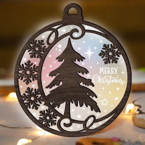 Christmas Tree Ornament Glowforge SVG, Snowlake svg, Laser Cut File, Acrylic Wood ornaments multi-layer for CNC machine, Digital Download